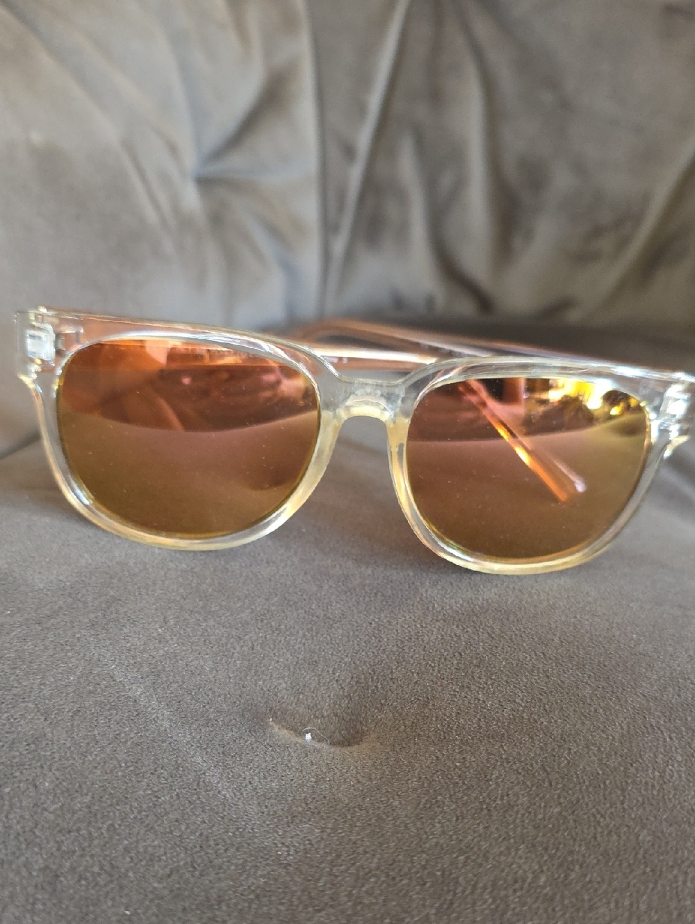 Clear Frame Sunglasses with Amber Mirrored Lenses